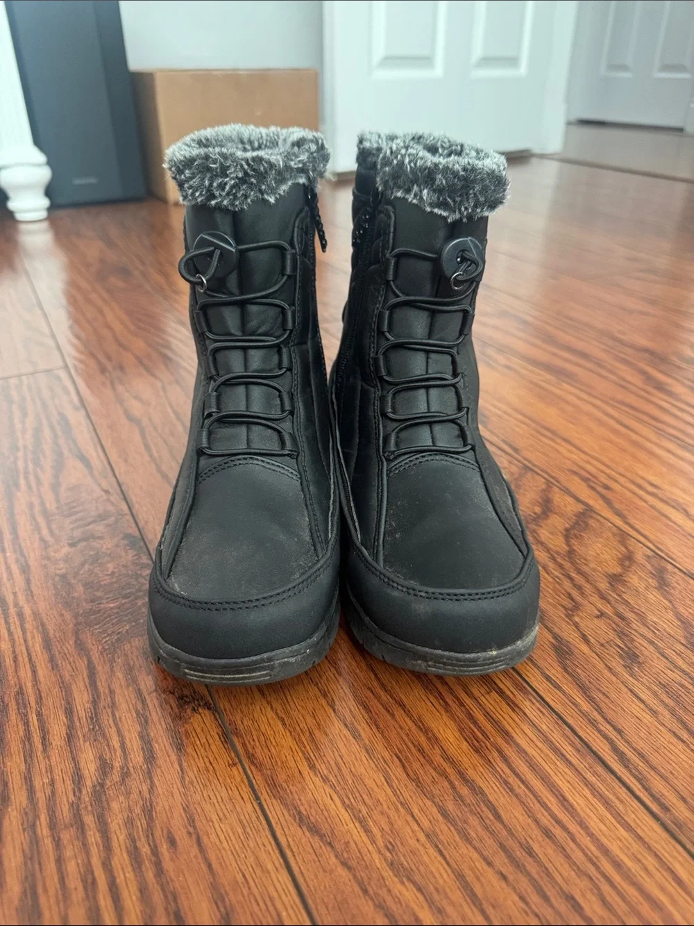Black Faux-Fur Trim Winter Boots